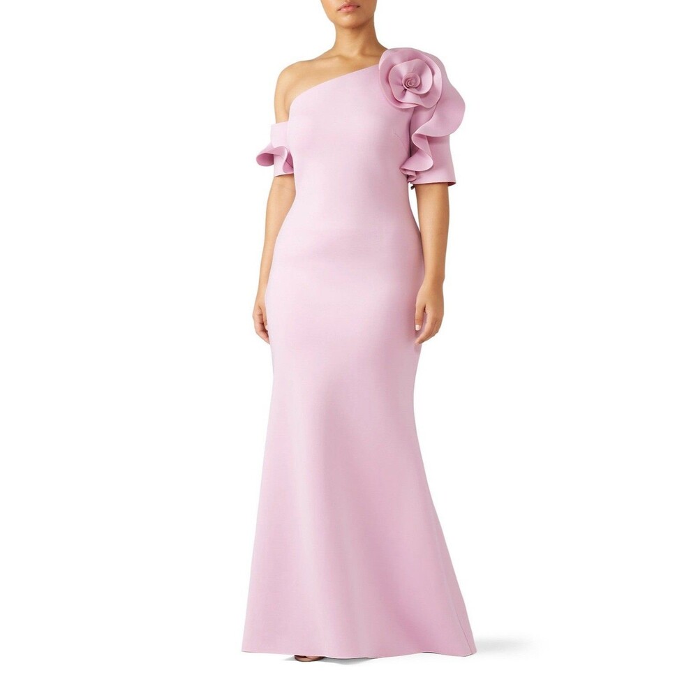 Badgley Mischka Pink One Shoulder Rosette Mermaid Gown Formal Dress Size 14